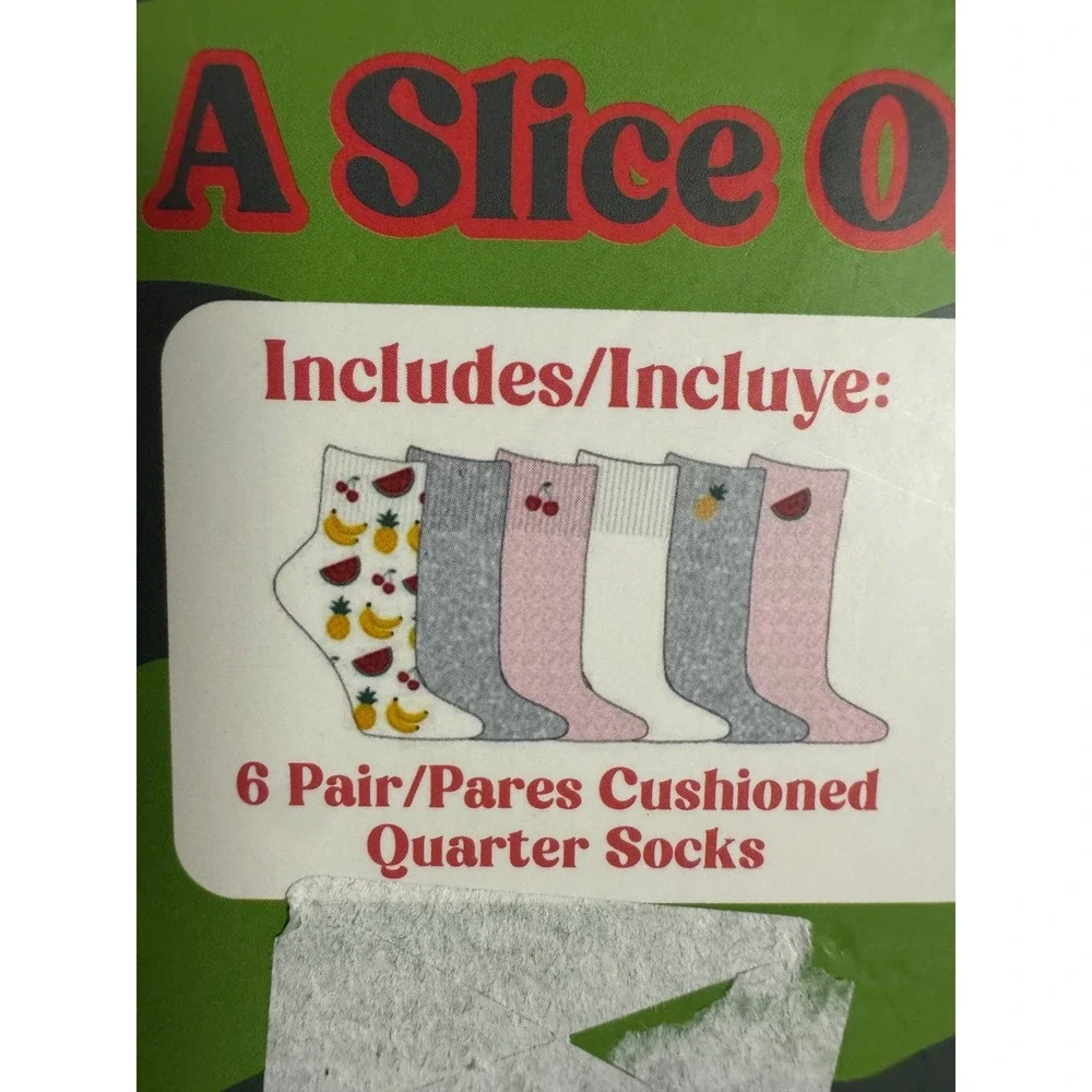 Moon Cake 6 Pair Quarter Socks Ladies 4-10 Watermelon Plush Pouch‎